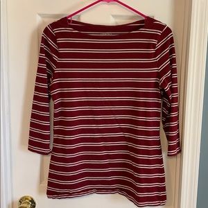 Burgundy/white boat neck top